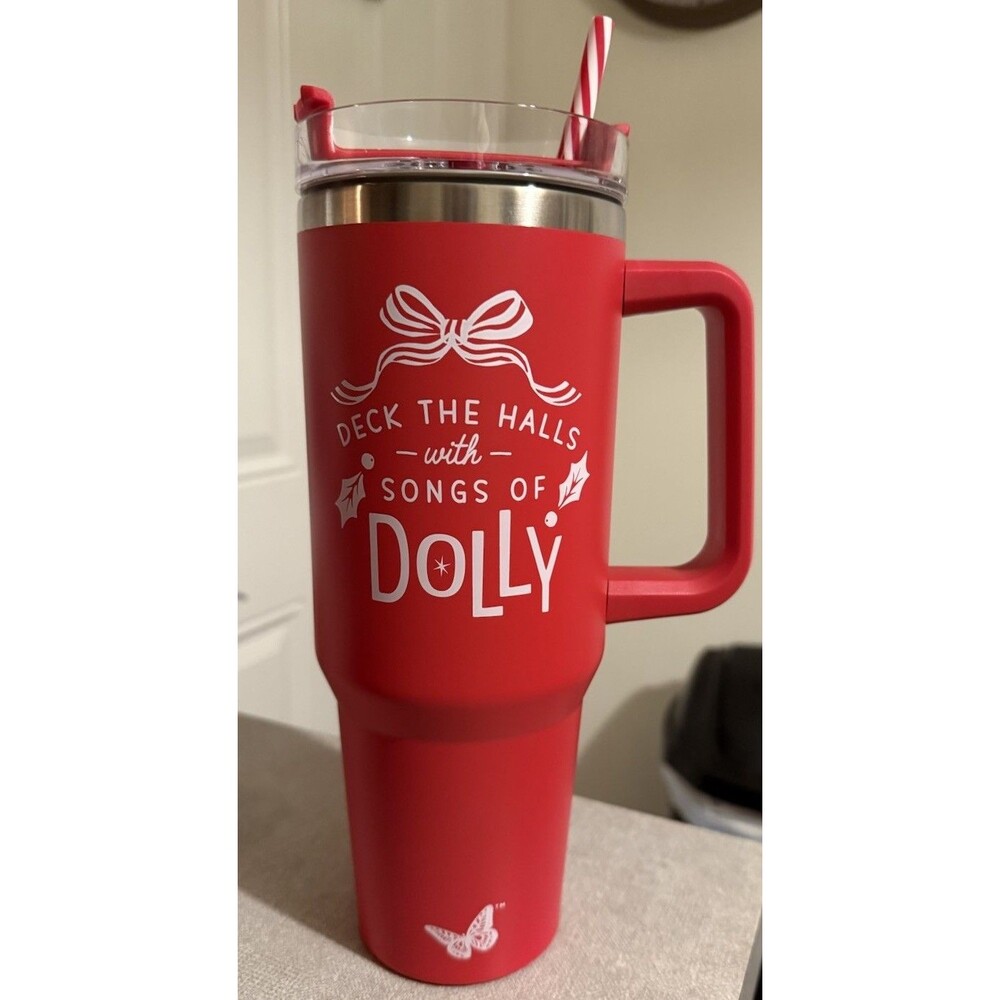 Dolly Parton RED 40oz Stainless Steel Tumbler DECK THE HALLS WITH SONGS OF DOLLY